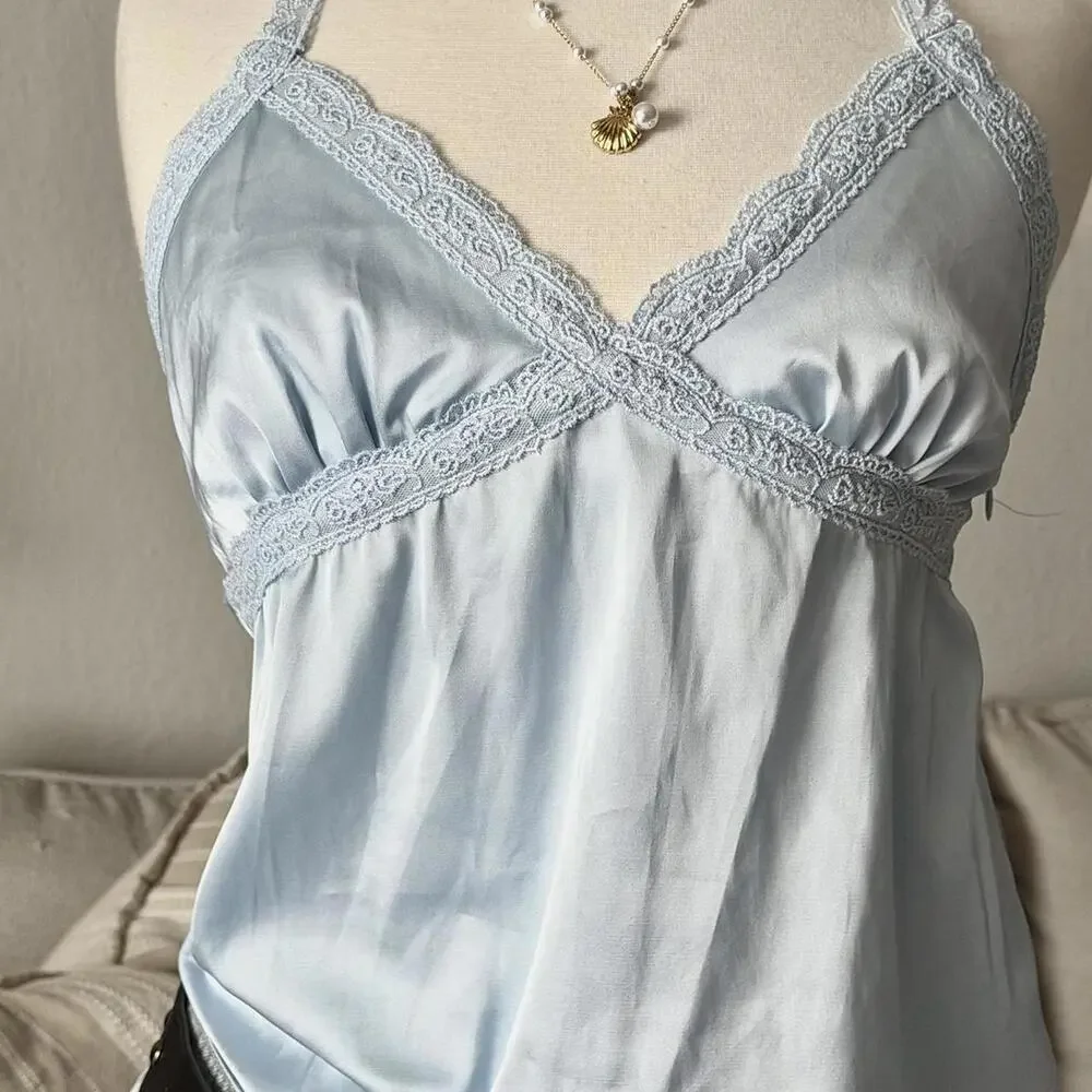 Light Blue Satin Lace Cami - Picture 2 of 4